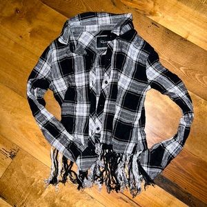 Black and white flannel with tassel detailing